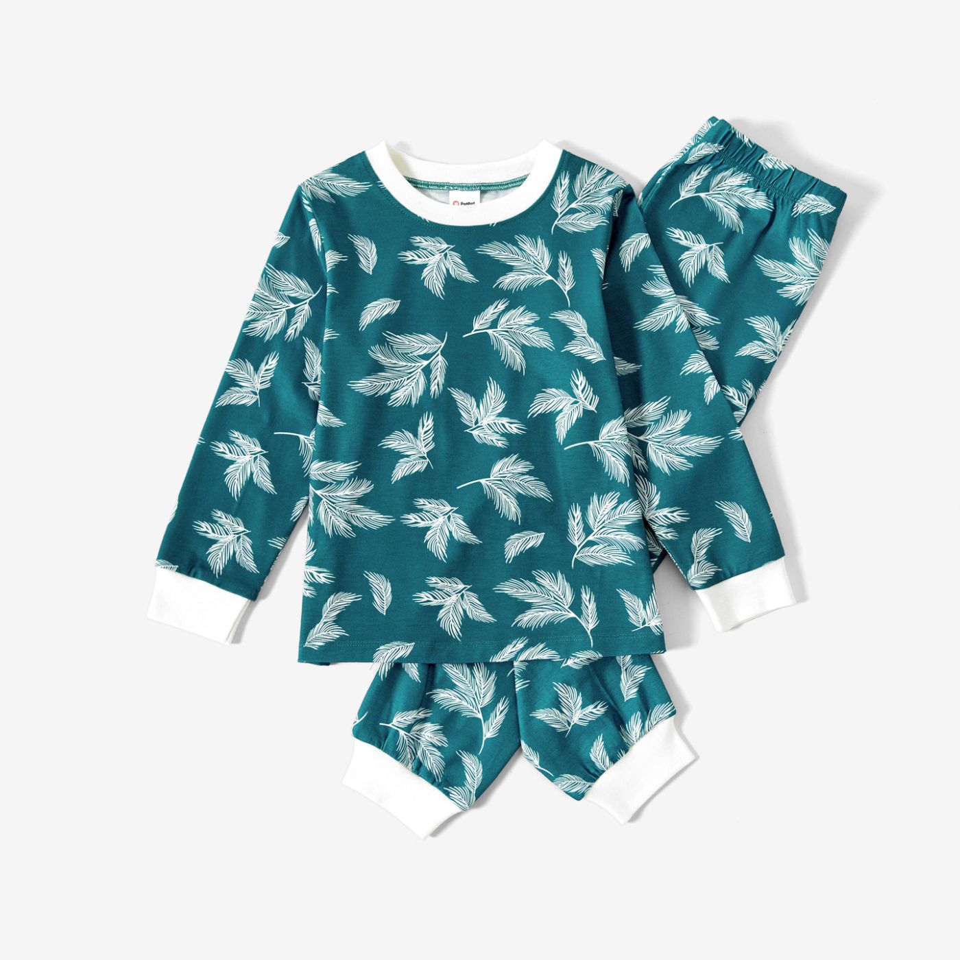 Christmas Family Matching Leaves Print Long-sleeve Pajamas Sets(Flame Resistant)