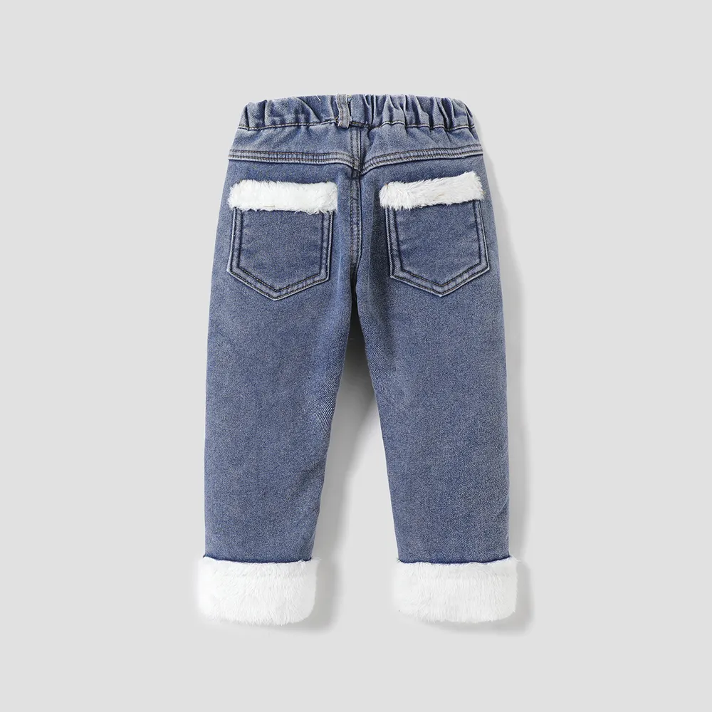 Toddler Girl Childlike Rabbit Patch Thick Denim Jeans big image 2