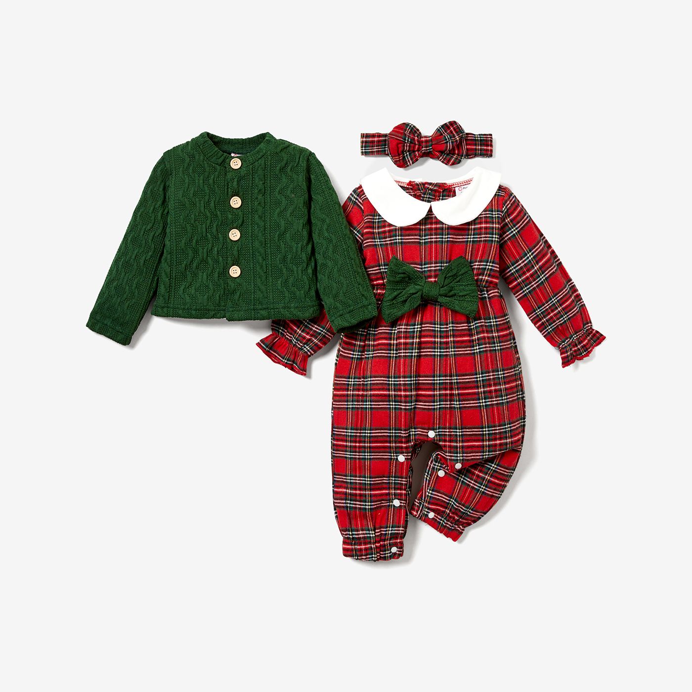 

3PCS Baby Girl Christmas Sweet Grid Hyper-Tactile Jumpsuit