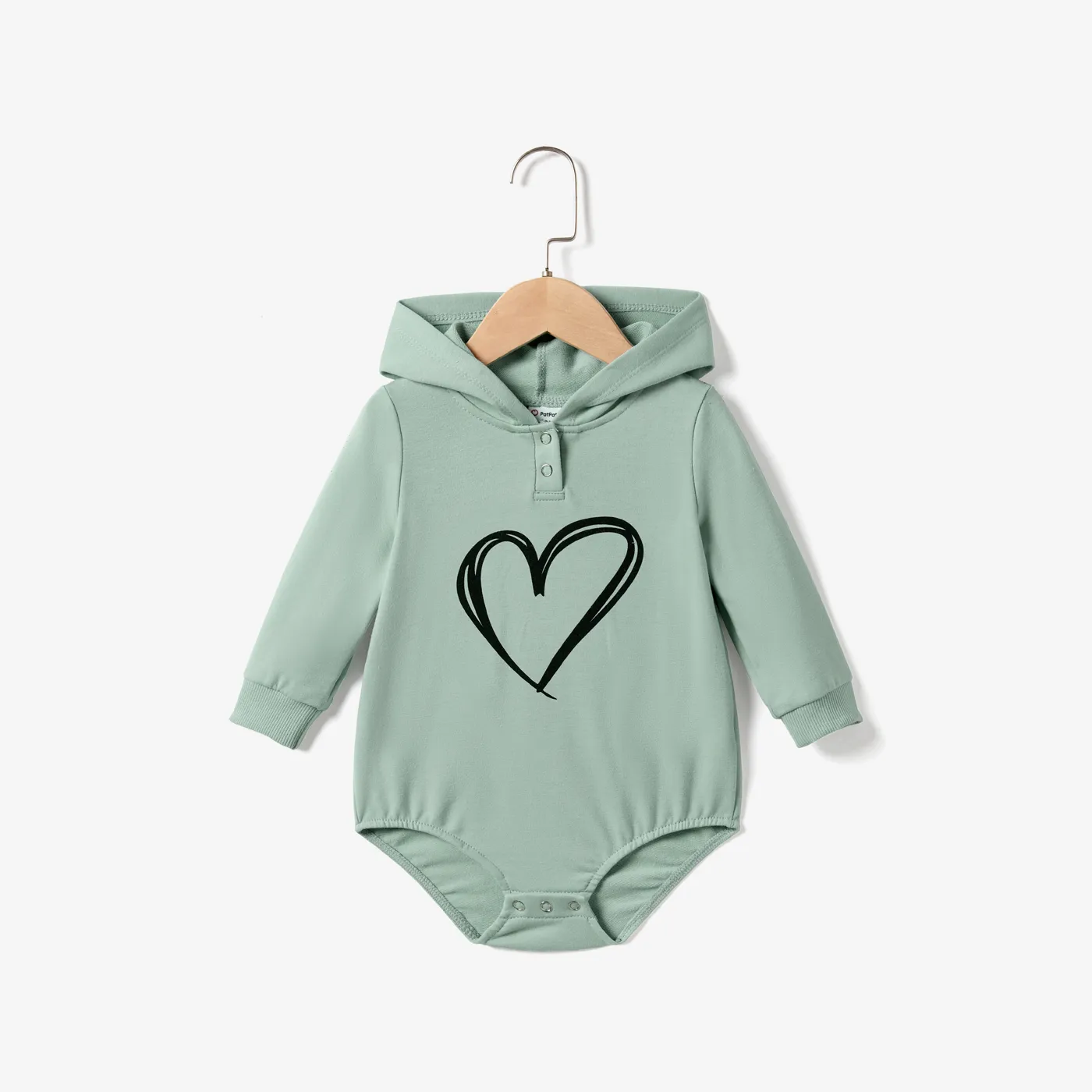 Mommy and Me Casual Love Pattern Long-sleeve Hooded Body-con Dresses Green big image 1