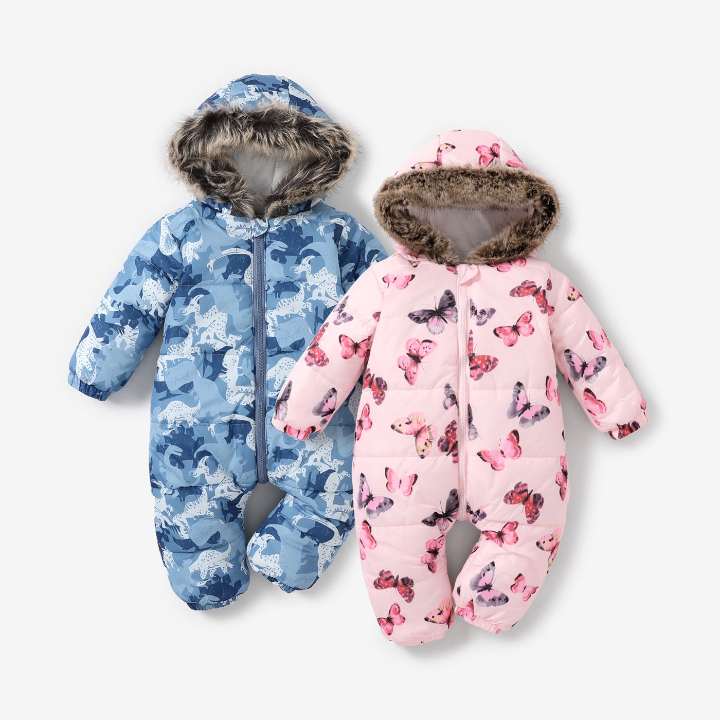 

Baby Boy/Girl Butterfly/Dino Pattern Cotton-Padded Fleece-lining Winter Jumpsuit