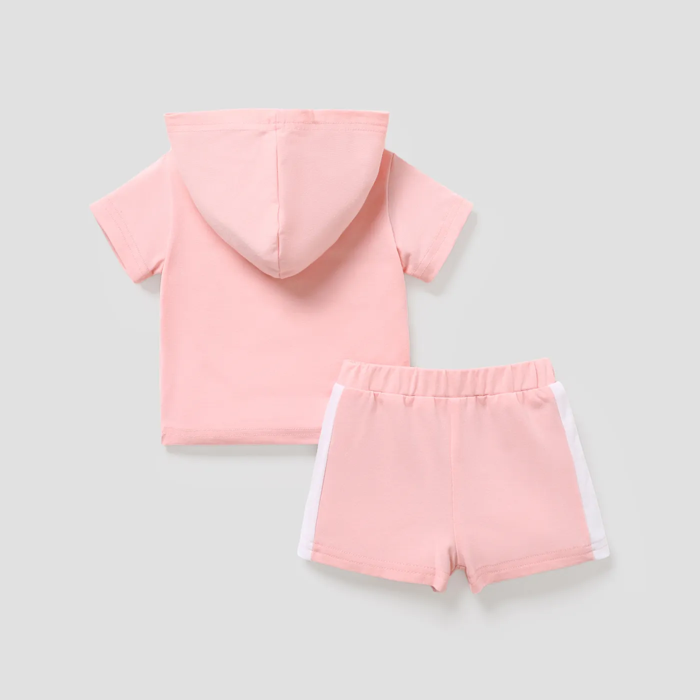 2pcs Baby Boy/Girl Letter Print Hooded Short-sleeve Top & Shorts Set Pink image 2