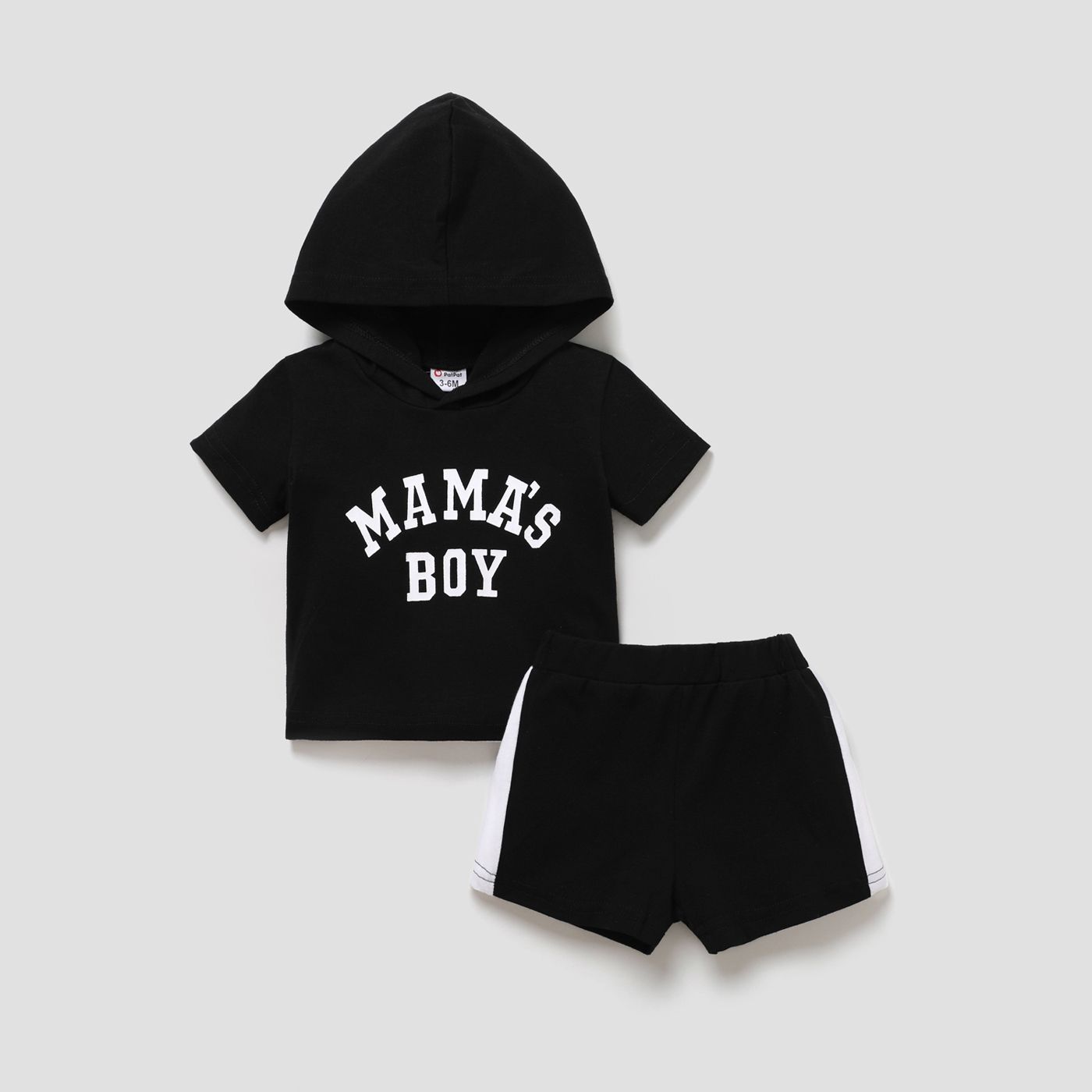 2pcs Baby Boy/Girl Letter Print Hooded Short-sleeve Top & Shorts Set