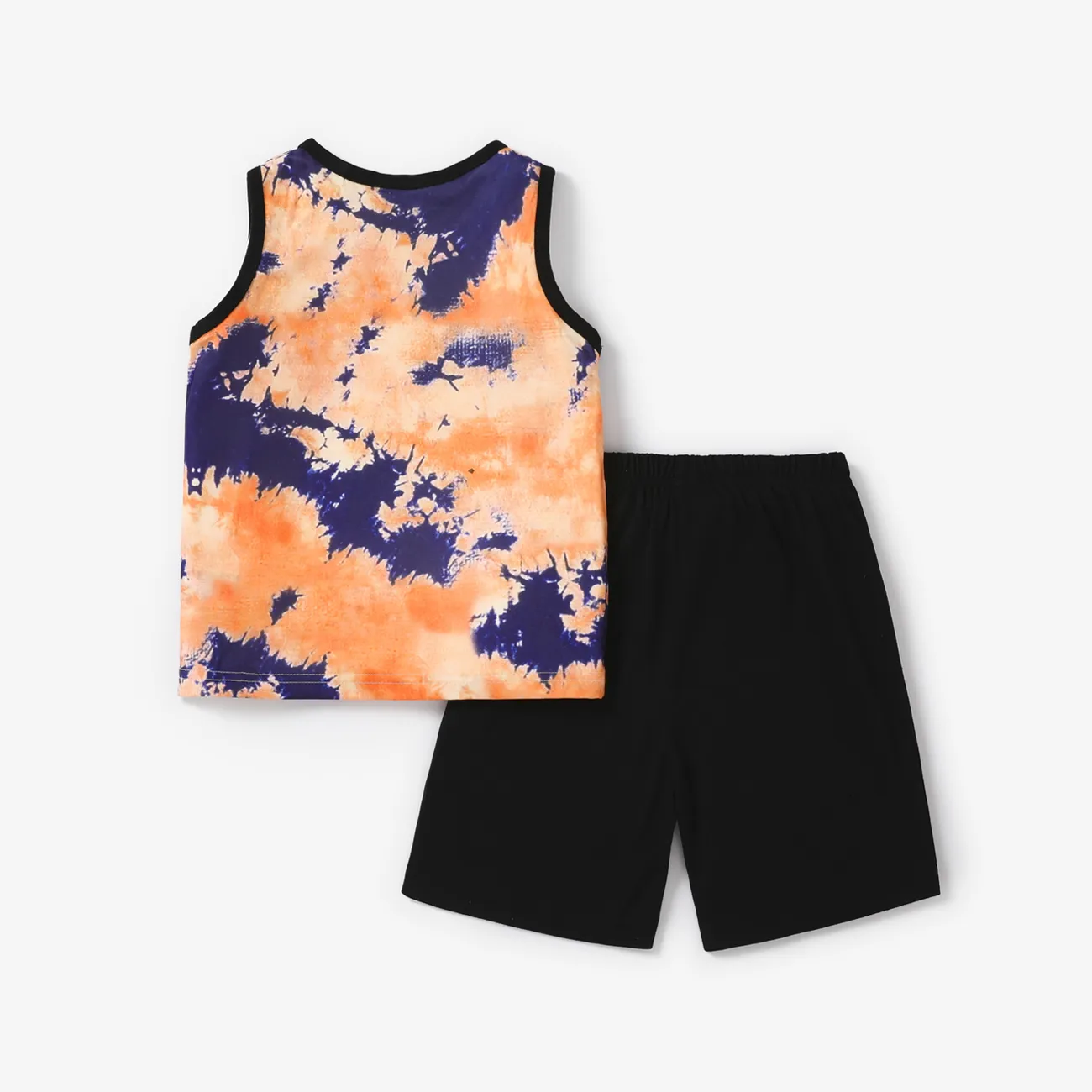 2Pcs Kid Boy Tie Dye Letter Print Tank Top & Shorts Set Orange big image 1