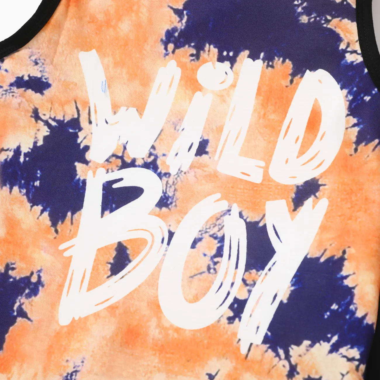 2Pcs Kid Boy Tie Dye Letter Print Tank Top & Shorts Set Orange big image 1