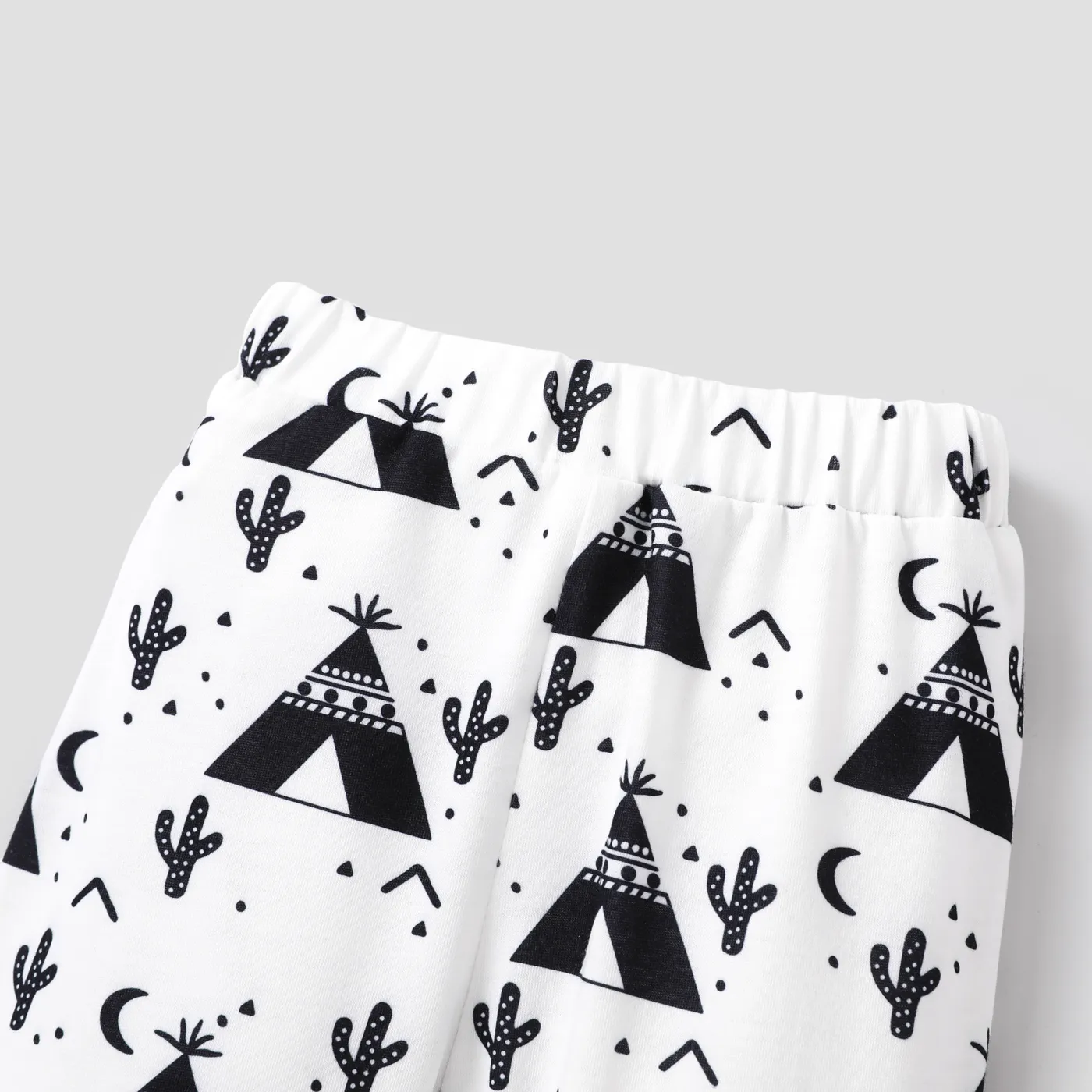 3pcs Baby Boy Letter Graphic Short-sleeve Romper and Allover Cactus Print Pants & Striped Hat Set Black image 4