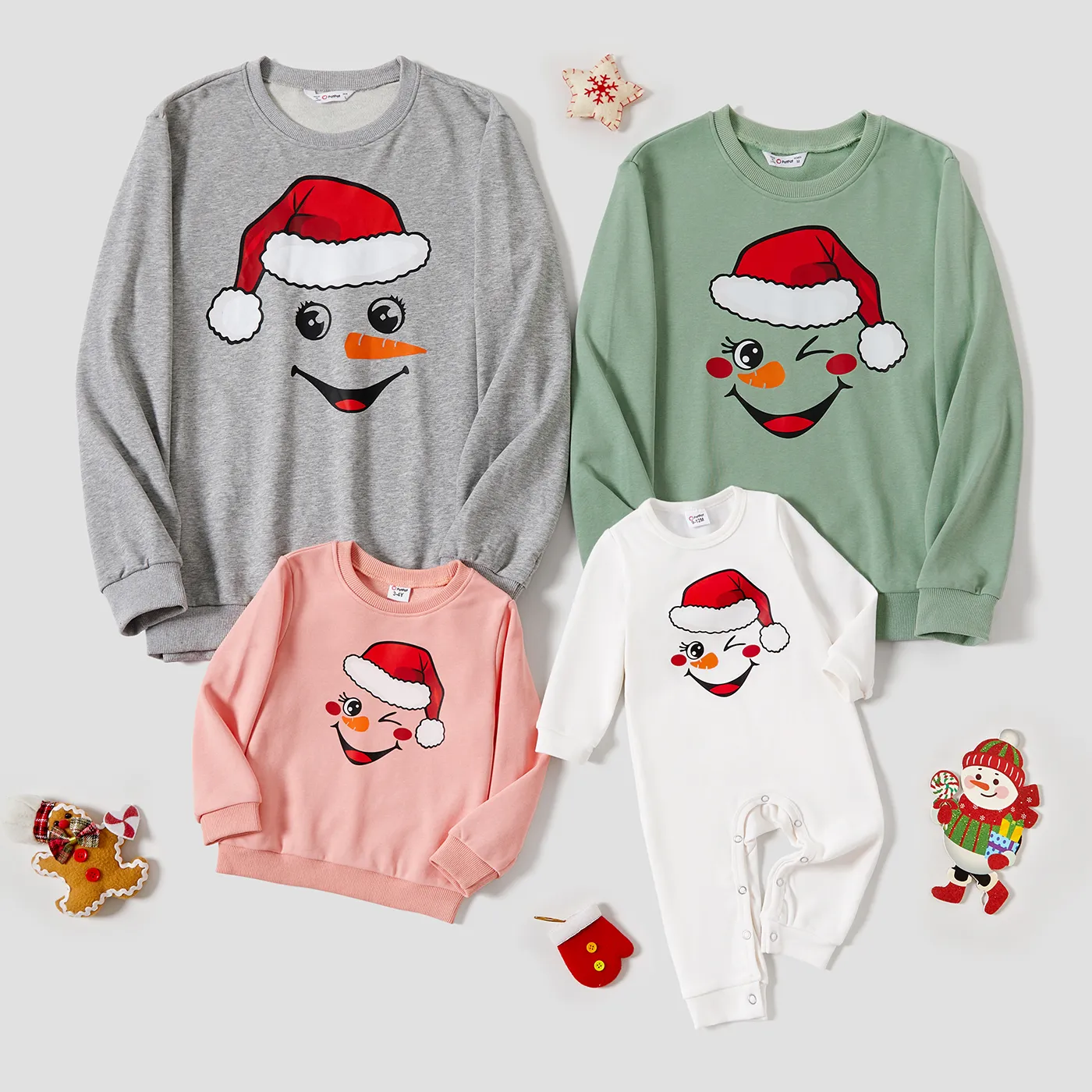 Christmas Family Matching Snowman Print Cotton Long-sleeve Tops