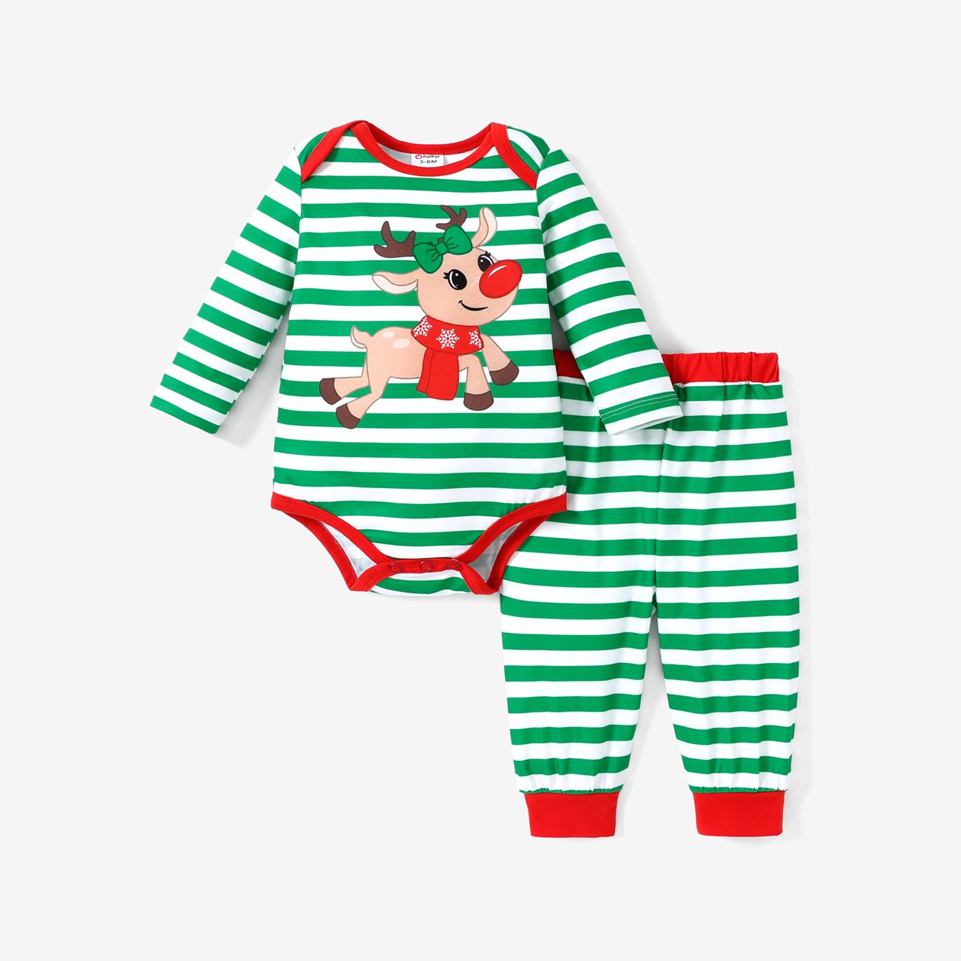 2PCS Baby Girl Christmas Childlike Fabric Stitching Set