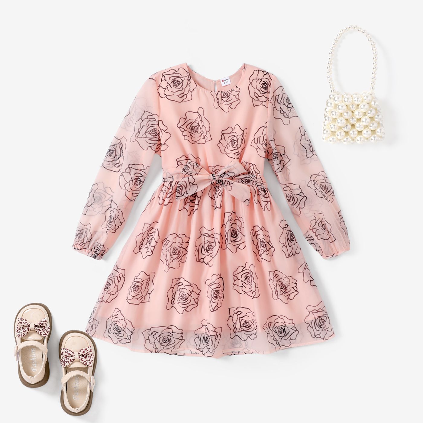 Kid Girl Big Flower Multi-layered Dress Set