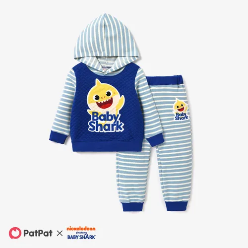 Baby Shark Toddler Boy Character Print Striped Long-sleeve Hooded Top or Pant