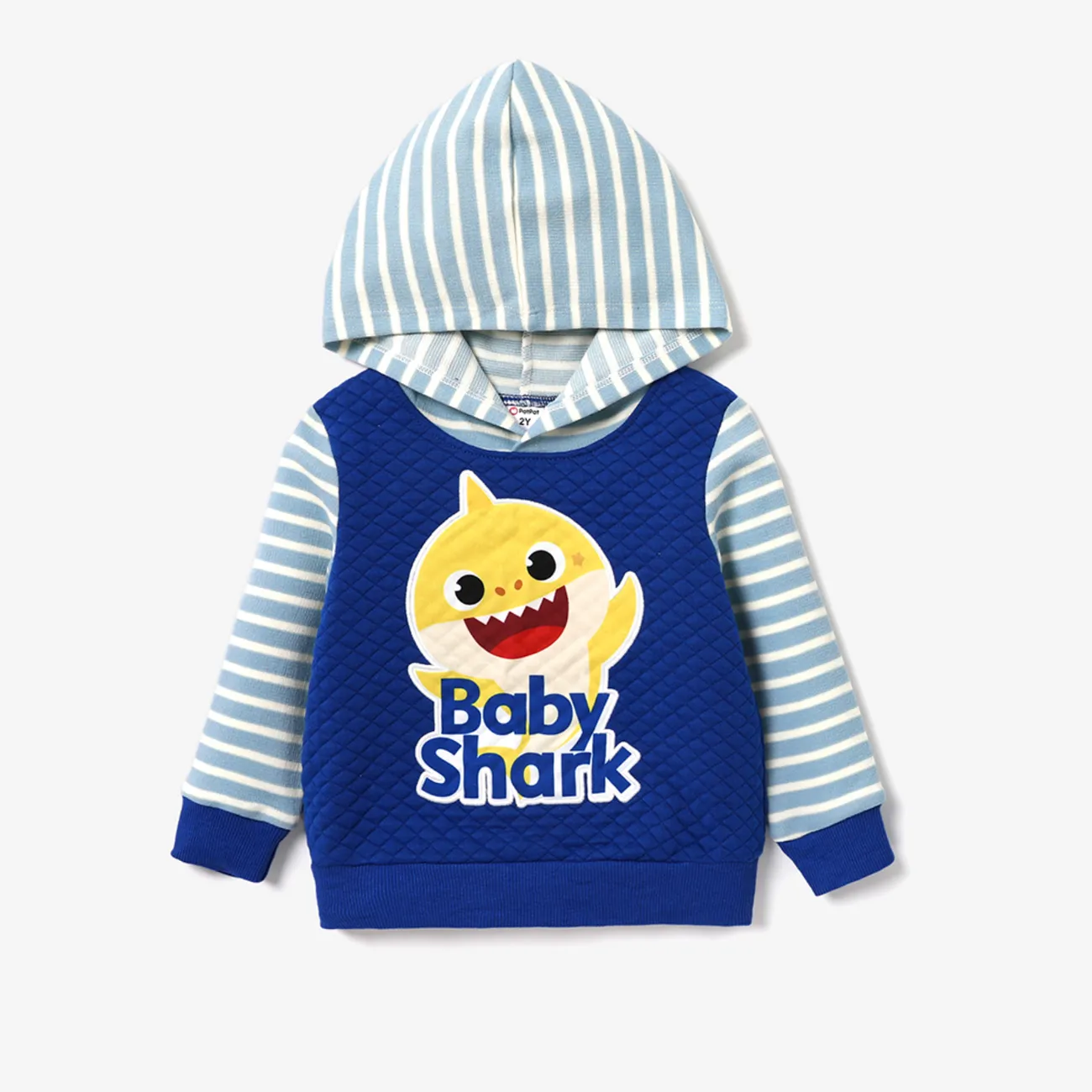 Baby Shark Toddler Boy Character Print Striped Long-sleeve Hooded Top or Pant Dark Blue big image 1