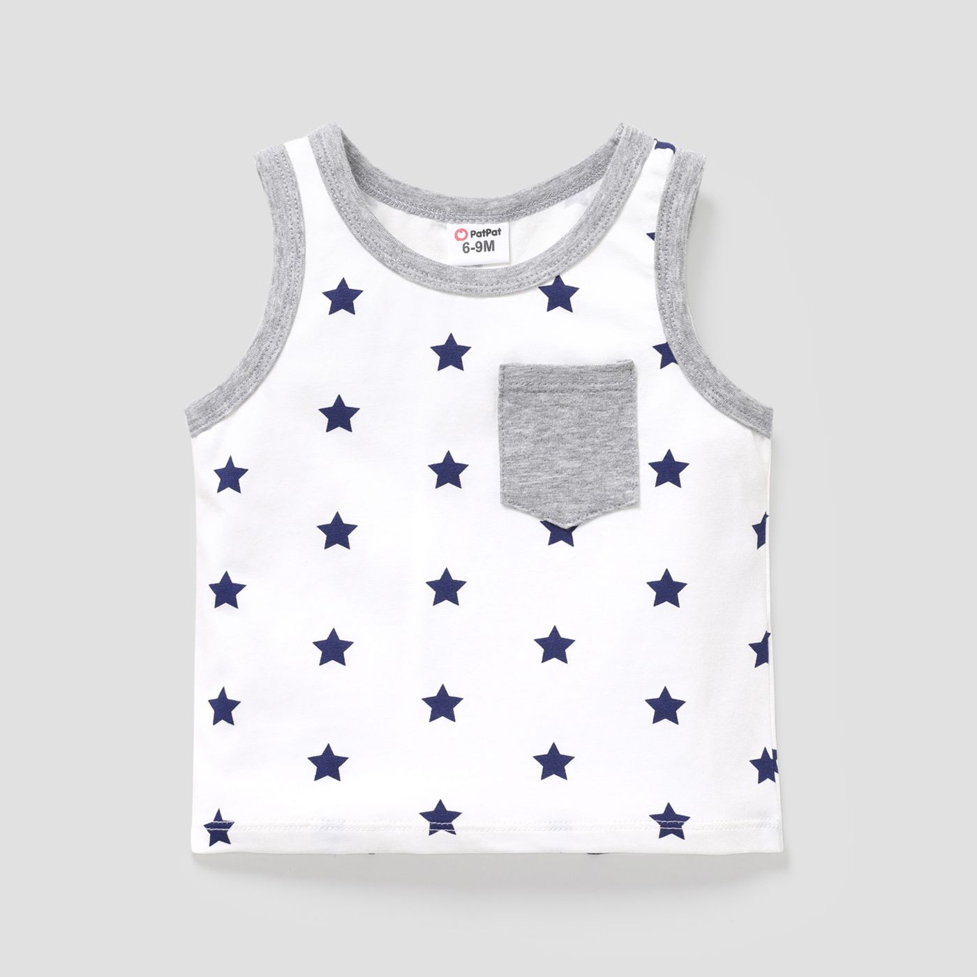 

Baby Boy Stripe/Stars Print Patch Pocket Cotton Tank Top