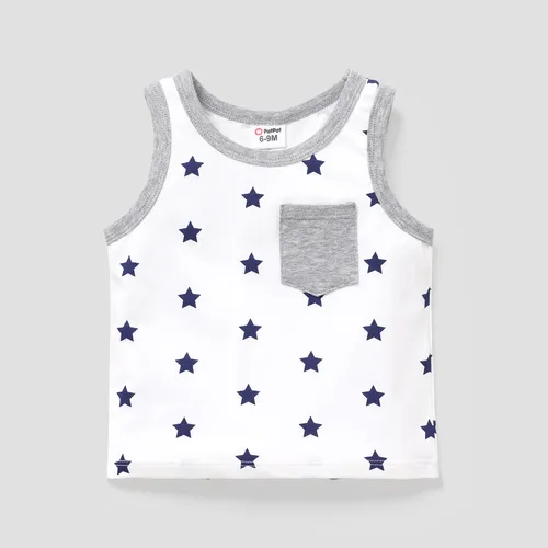Baby Boy Stripe/Stars Print Patch Pocket Cotton Tank Top