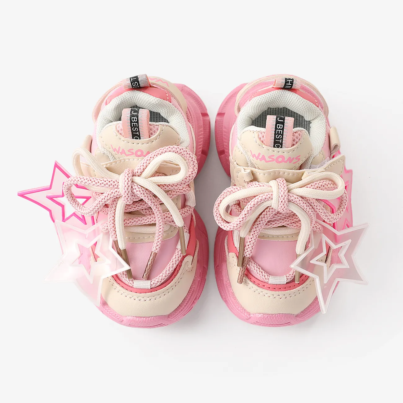 Toddler & Kids Trendy Stars Decor Double Shoelaces Velcro Sport Shoes Pink big image 1