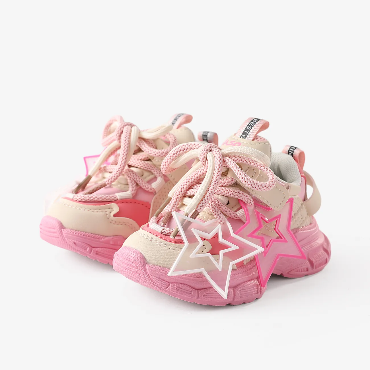 Toddler & Kids Trendy Stars Decor Double Shoelaces Velcro Sport Shoes  big image 1
