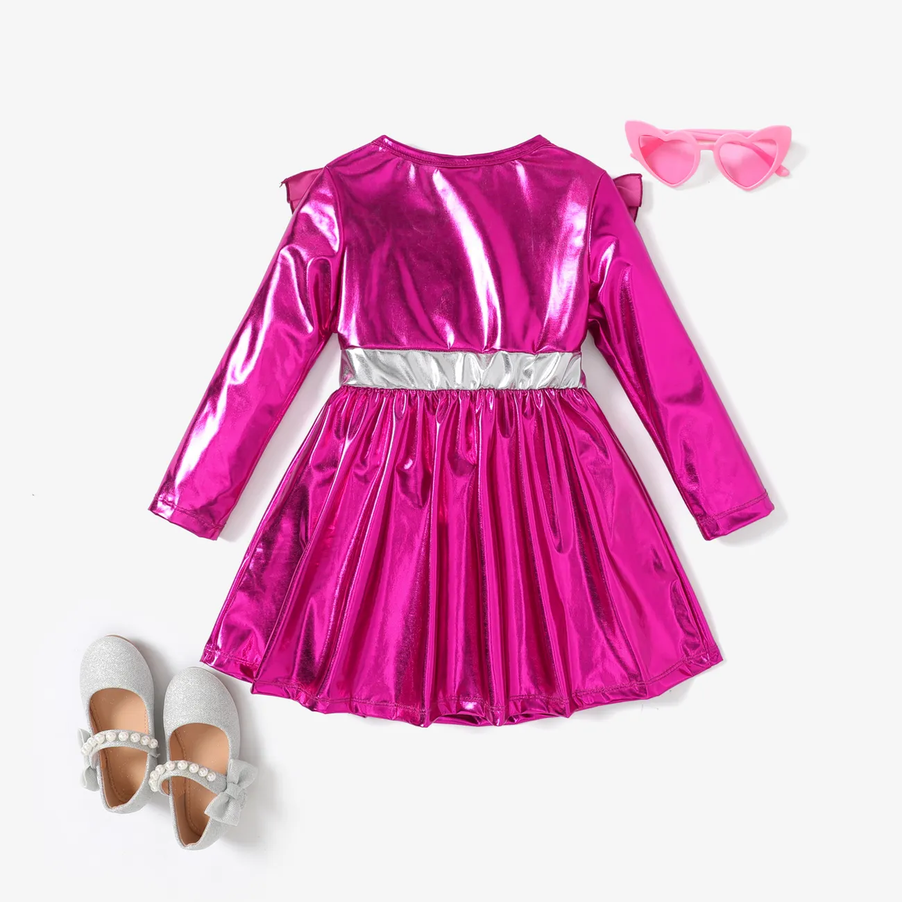 Toddler Girl Sweet Metallic Ruffled Dress Hot Pink big image 1