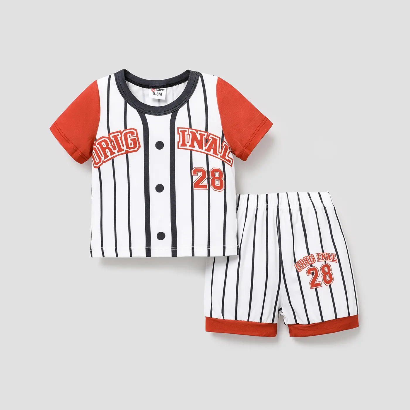 2pcs Baby Boy Number & Letter Print Short-sleeve Striped Naiatm Tee and Shorts Set