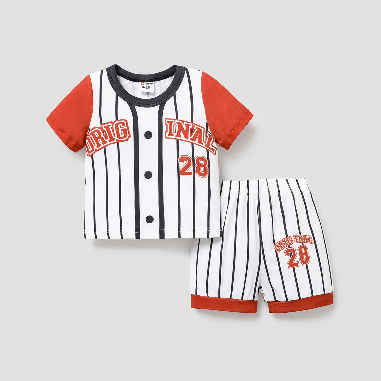 2pcs Baby Boy Number & Letter Print Short-sleeve Striped Naia™ Tee and Shorts Set ColorBlock big image 1