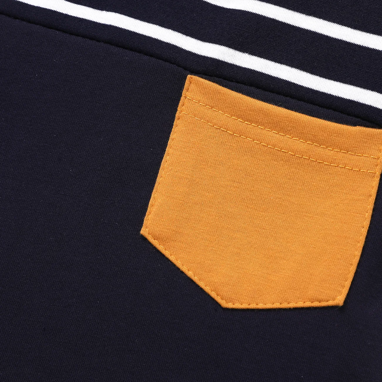 2pcs Baby Boy Patch Pocket Short-sleeve Stripe Hoodie and Shorts Set Tibetan blue big image 1