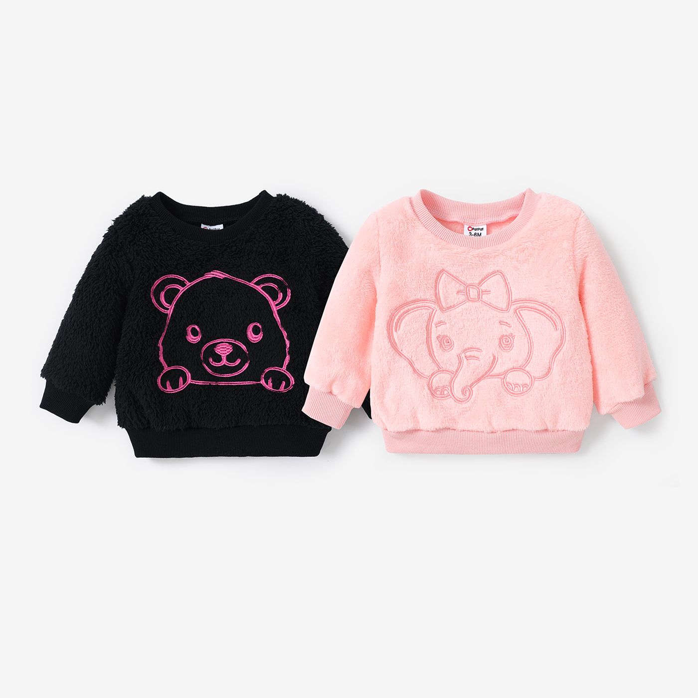 Baby Girl Animal Pattern Solid Color Fuzzy Sweatshirt