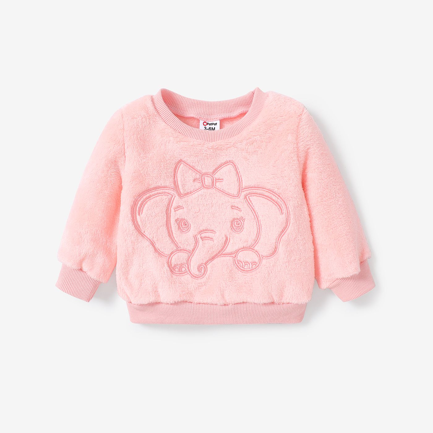 Baby Girl Animal Pattern Solid Color Fuzzy Sweatshirt