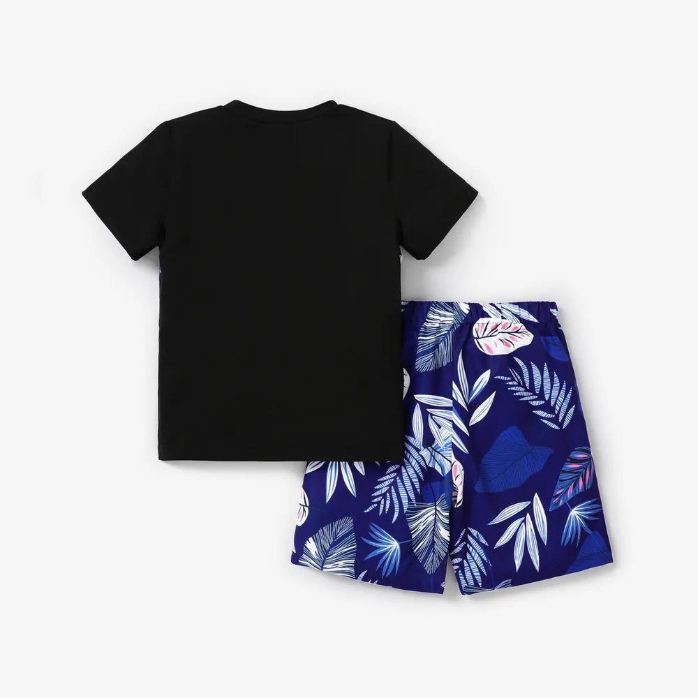 2pcs Kid Boy Tropical Plant Print Short-sleeve Tee and Shorts Set big image 2