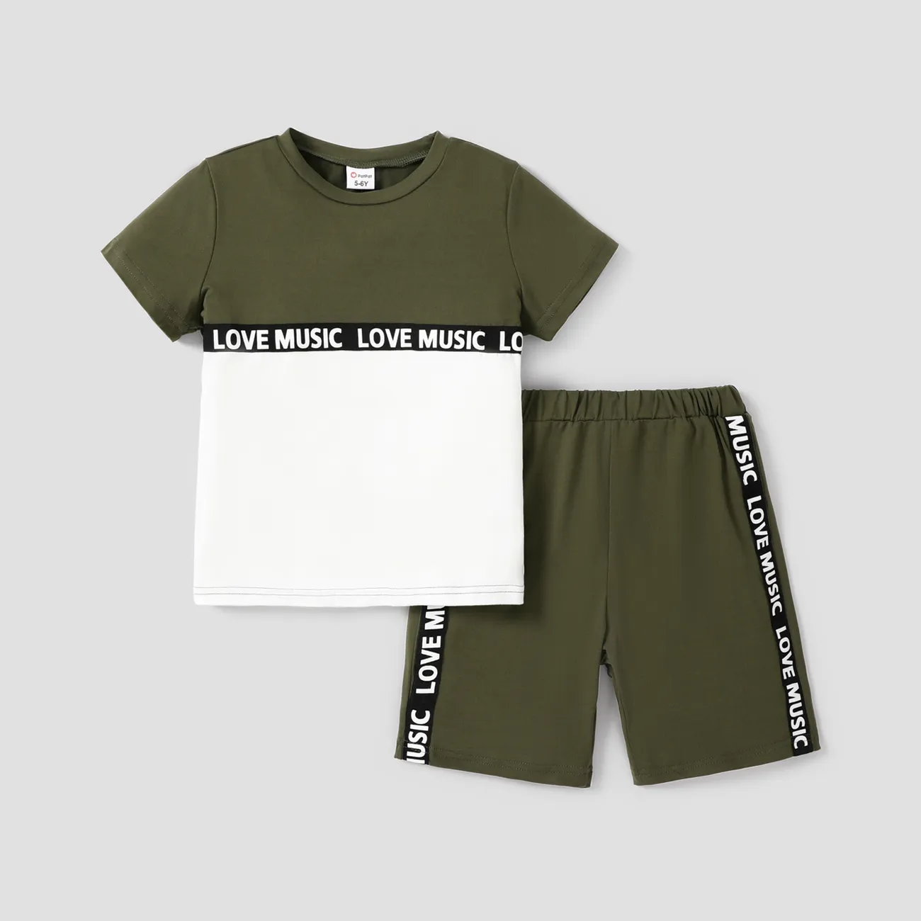 2Pcs Kid Boy Letter Splice Two Tone Short-sleeve Tee and Shorts Set big image 1