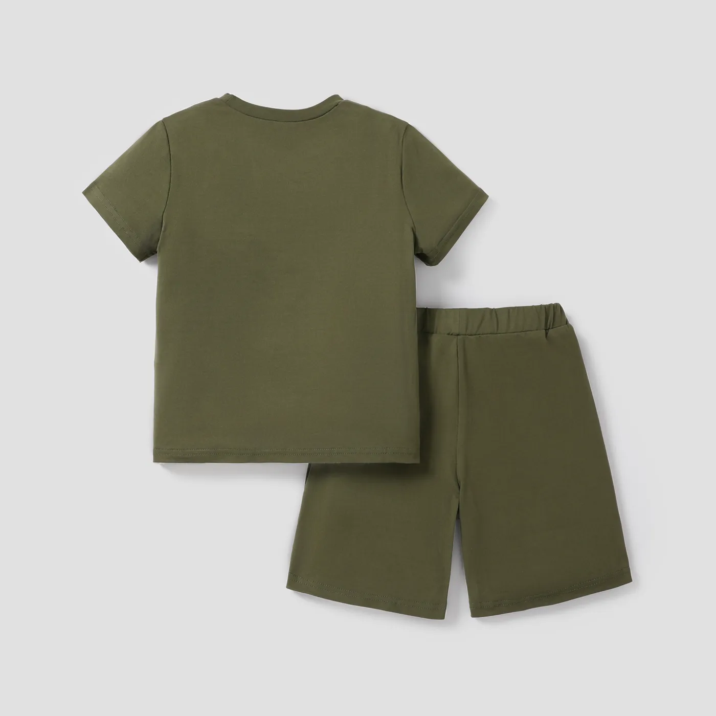 2Pcs Kid Boy Letter Splice Two Tone Short-sleeve Tee and Shorts Set Army green image 2