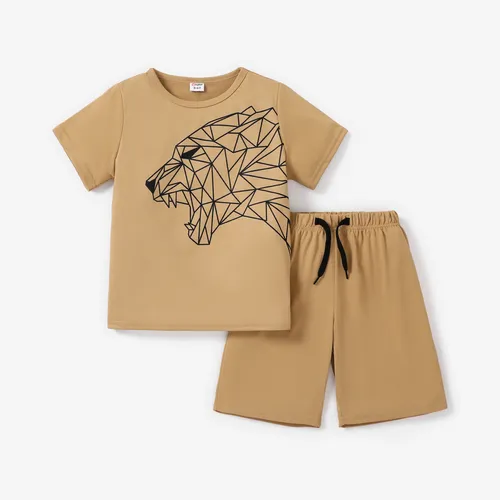2pcs Kid Boy Animal Tiger Print Short-sleeve Tee and Shorts Set 