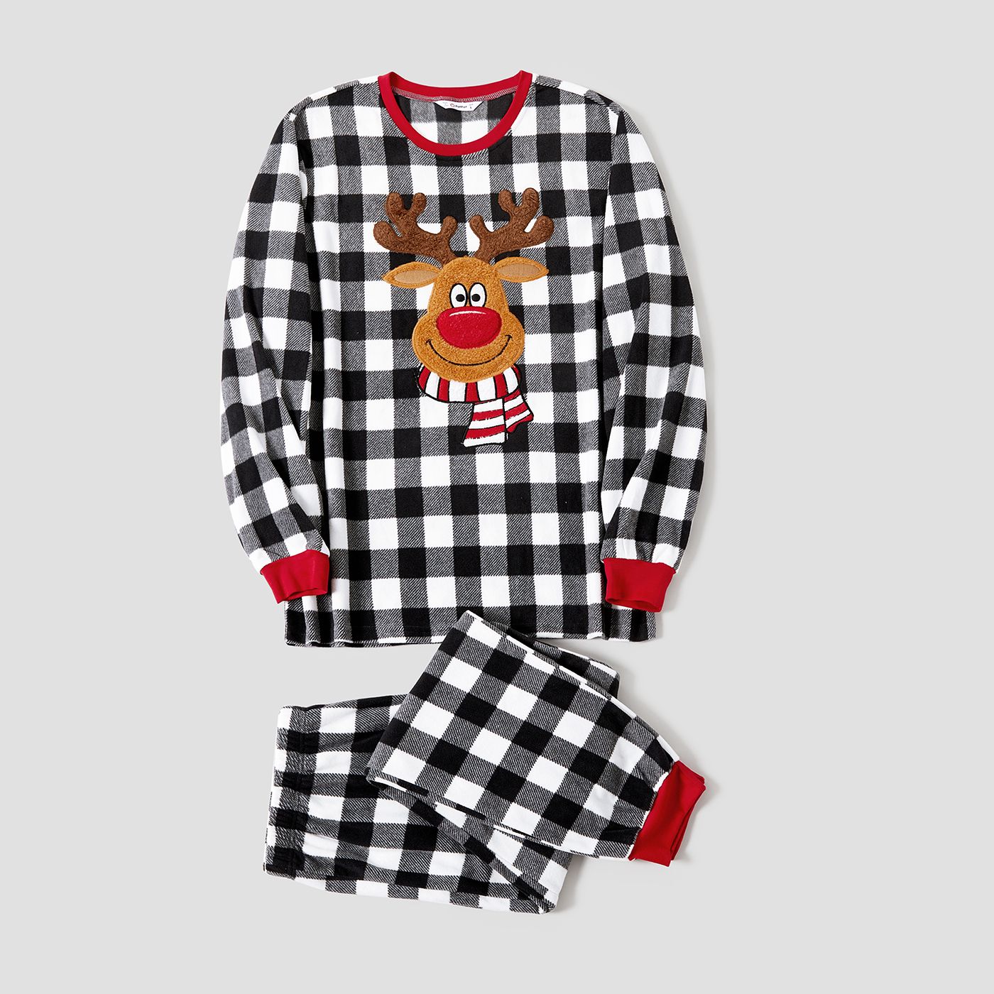 

Christmas Family Matching Reindeer Patch Plaid Long Sleeve Fleece Pajamas Sets(Flame resistant)