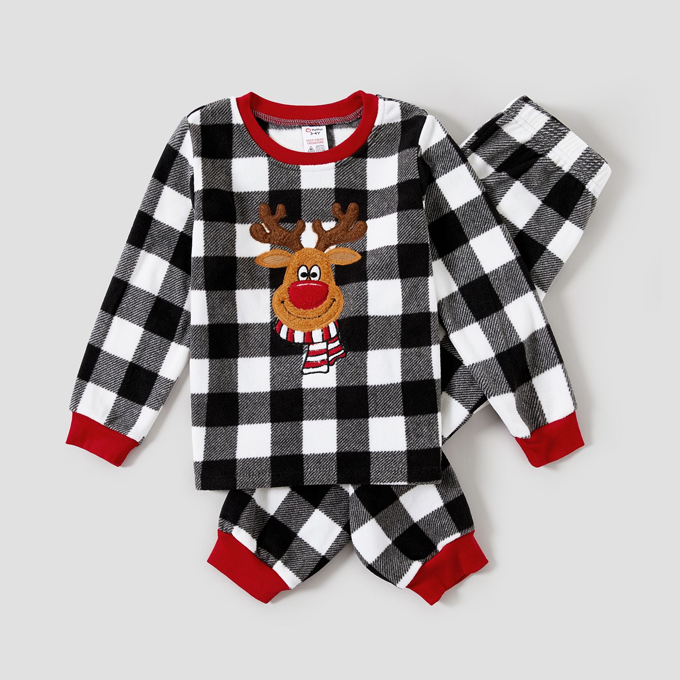 

Christmas Family Matching Reindeer Patch Plaid Long Sleeve Fleece Pajamas Sets(Flame resistant)