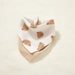 Multi-functional Baby Cotton Gauze Printed and Patchwork Triangle Bib Khaki image 2