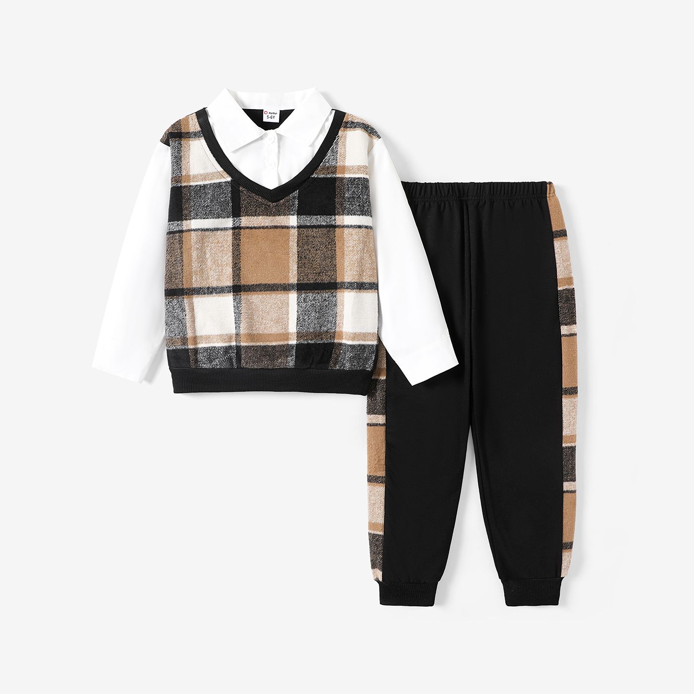 

2pcs Kid Boy School Style Grid Long Sleeve Set