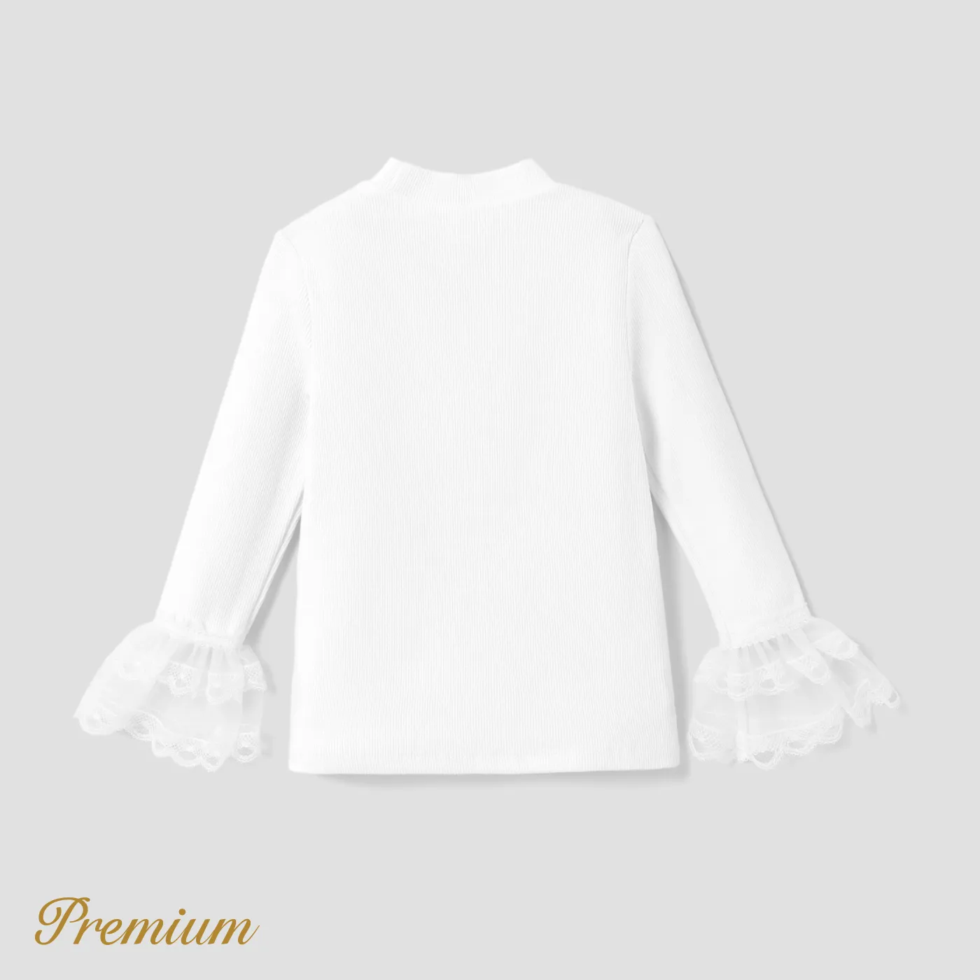 Toddler Girl Elegant Solid Color Long Sleeve Ruffle Tee White image 2
