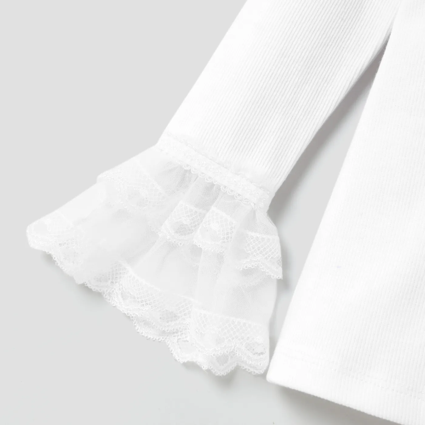 Toddler Girl Elegant Solid Color Long Sleeve Ruffle Tee White image 3
