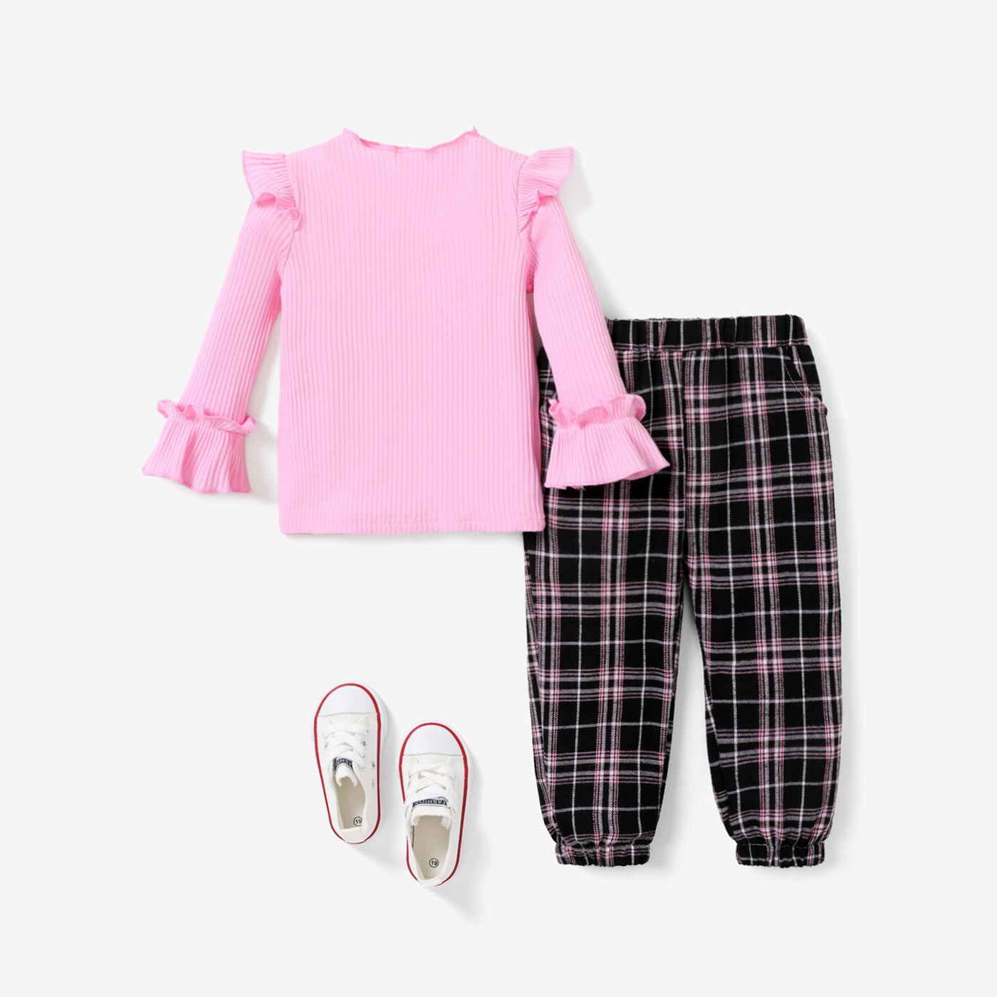 Toddler Girl's Cotton Ruffle 2pcs Set In Avant-garde Style With Grid/Houndstooth Pattern