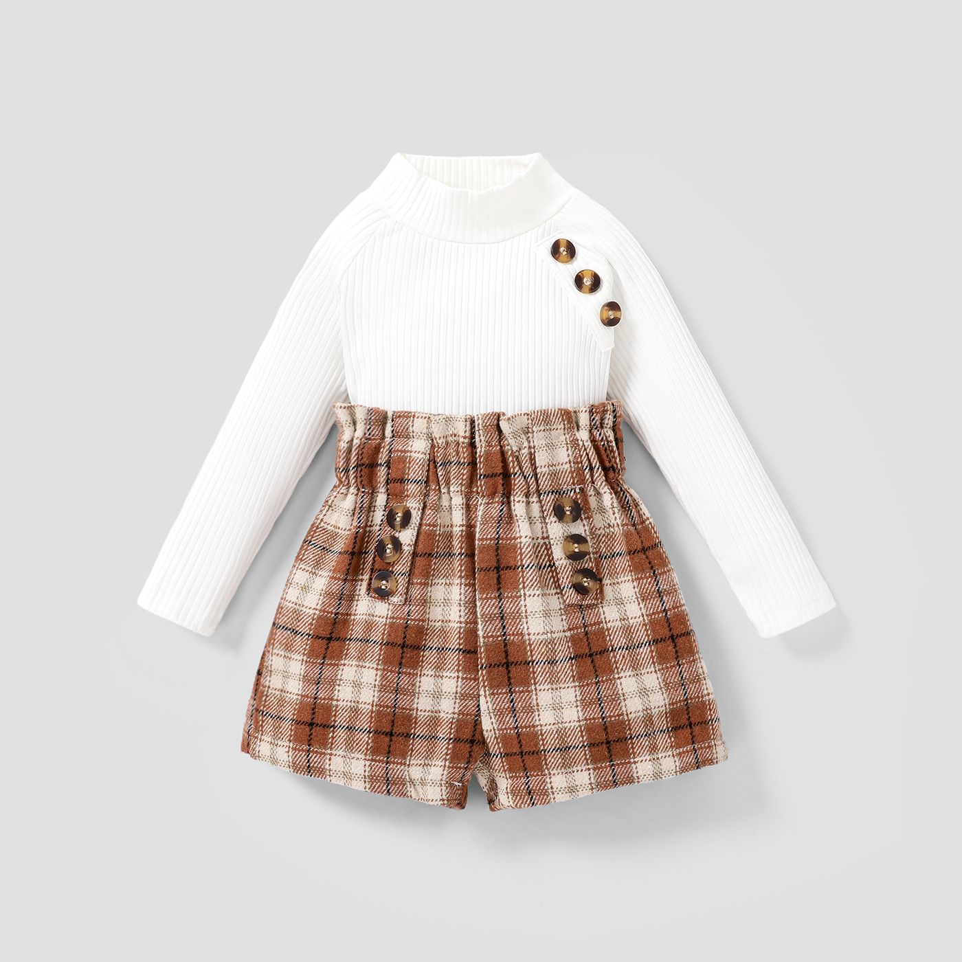 2pcs Baby Girl Elegant Plaid Long Sleeve Skirt Set