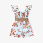 Baby Girl Floral Print Flutter-sleeve Belted Smocked Romper  image 2