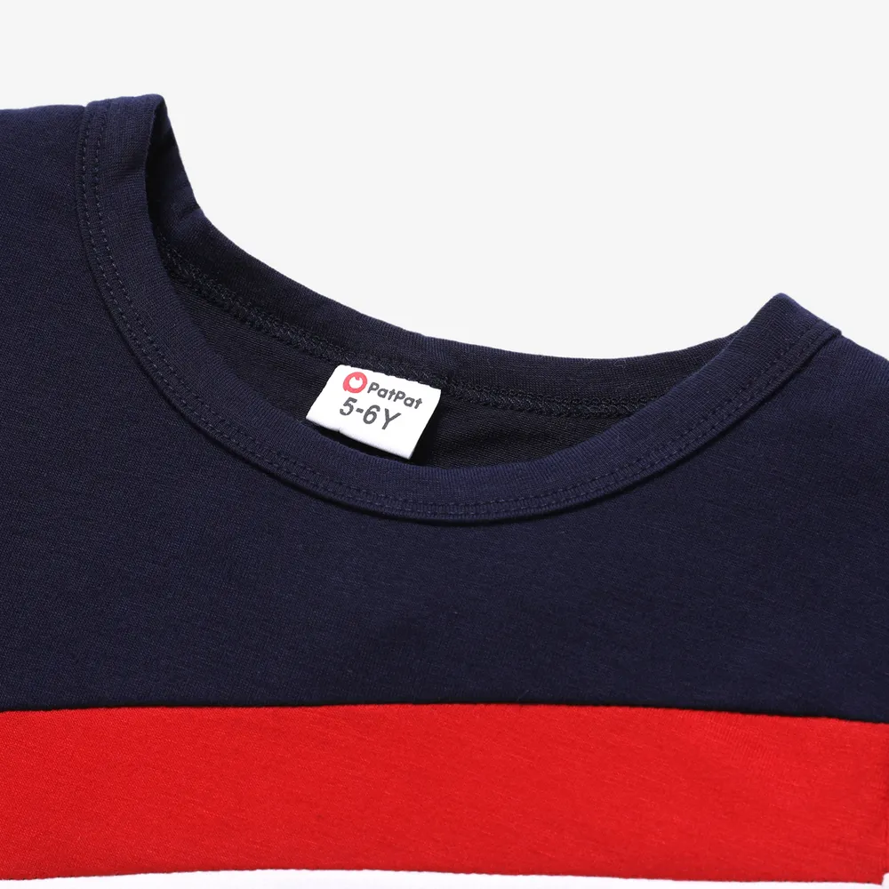 2Pcs Kid Boy Color Block Short-sleeve Tee and Shorts Set big image 3