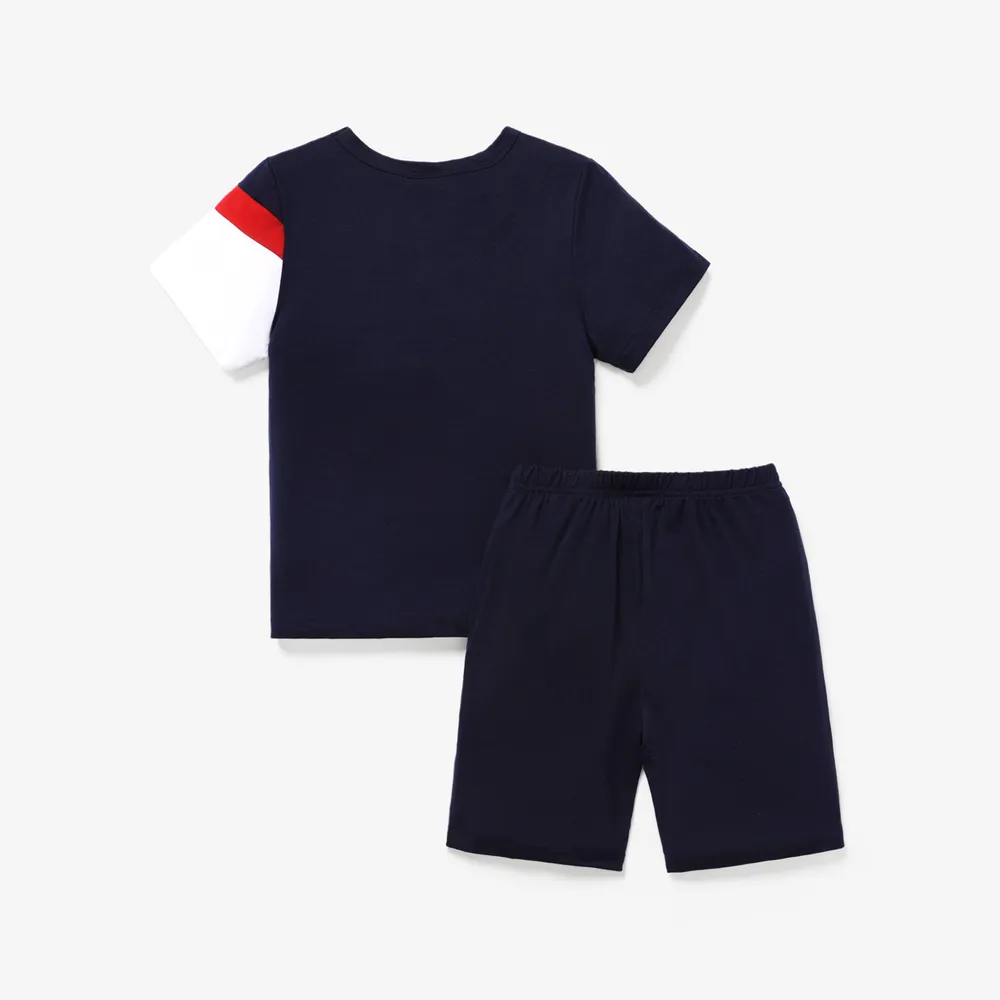 2Pcs Kid Boy Color Block Short-sleeve Tee and Shorts Set big image 2