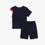 2Pcs Kid Boy Color Block Short-sleeve Tee and Shorts Set Navy image 2