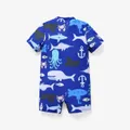 Baby Boy Allover Fish Print Front Zipper Lapel Neck Swimsuit  image 5