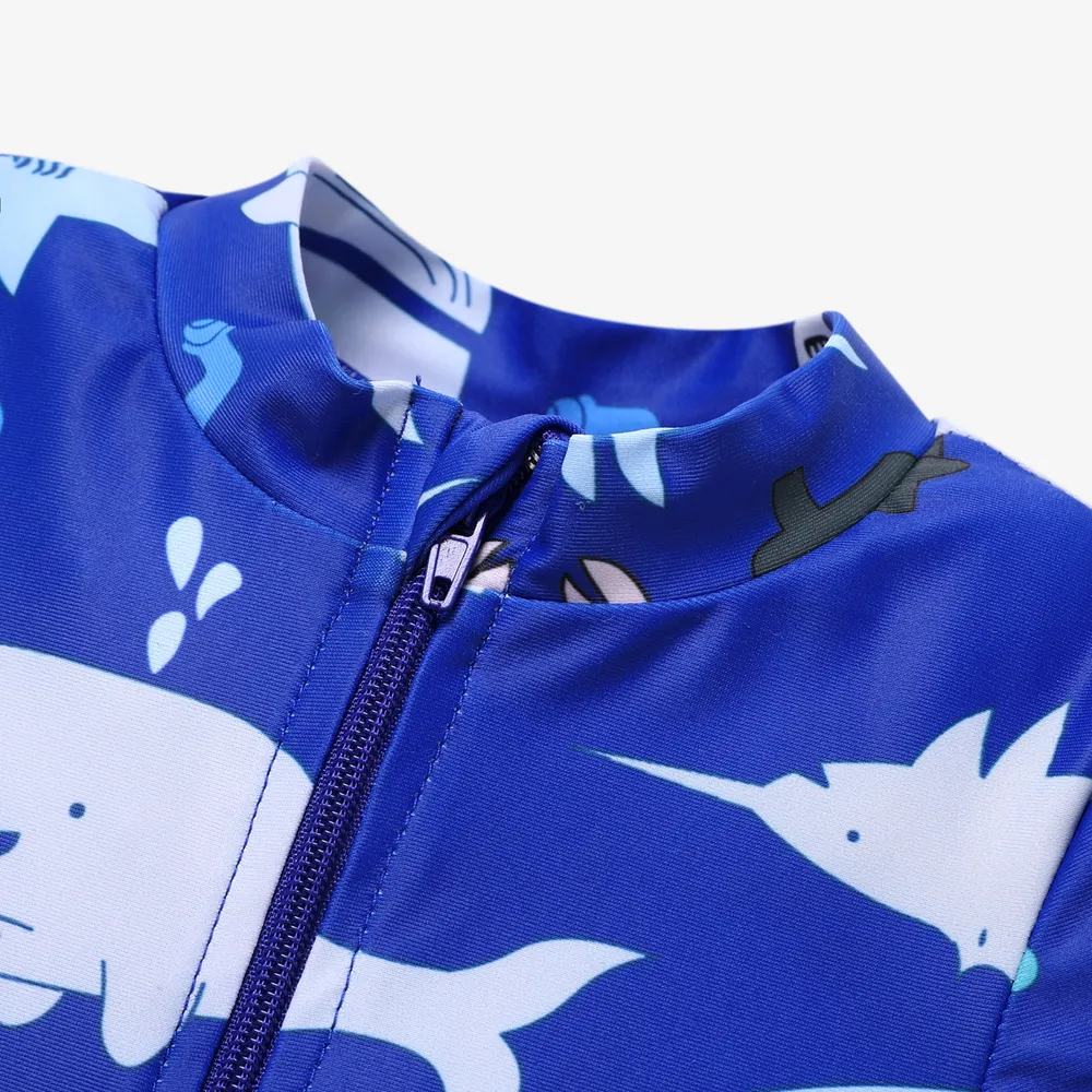 Baby Boy Allover Fish Print Front Zipper Lapel Neck Swimsuit big image 2