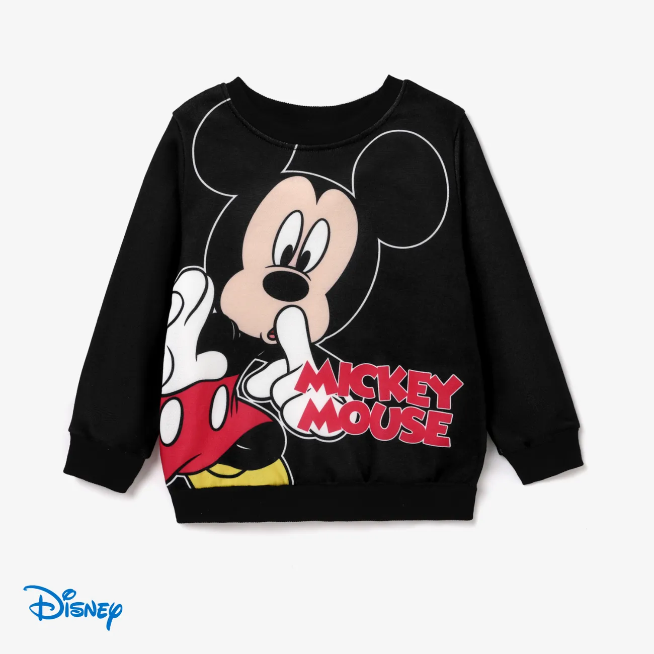 Disney Mickey and Friends Toddler/Kid Boy Cotton Denim Jeans or Character Pattern Print Crew Neck Sweatshirt Black big image 1