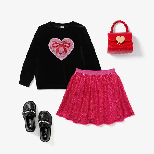 2-piece Kid Girl Sequined Heart-shaped Bowknot design Skirt Set
