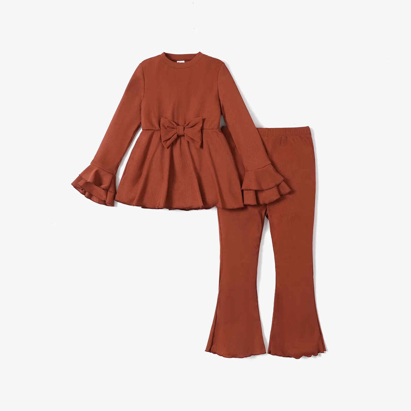 2pcs Kid Girl sweet Solid Color Bowknot design Suits