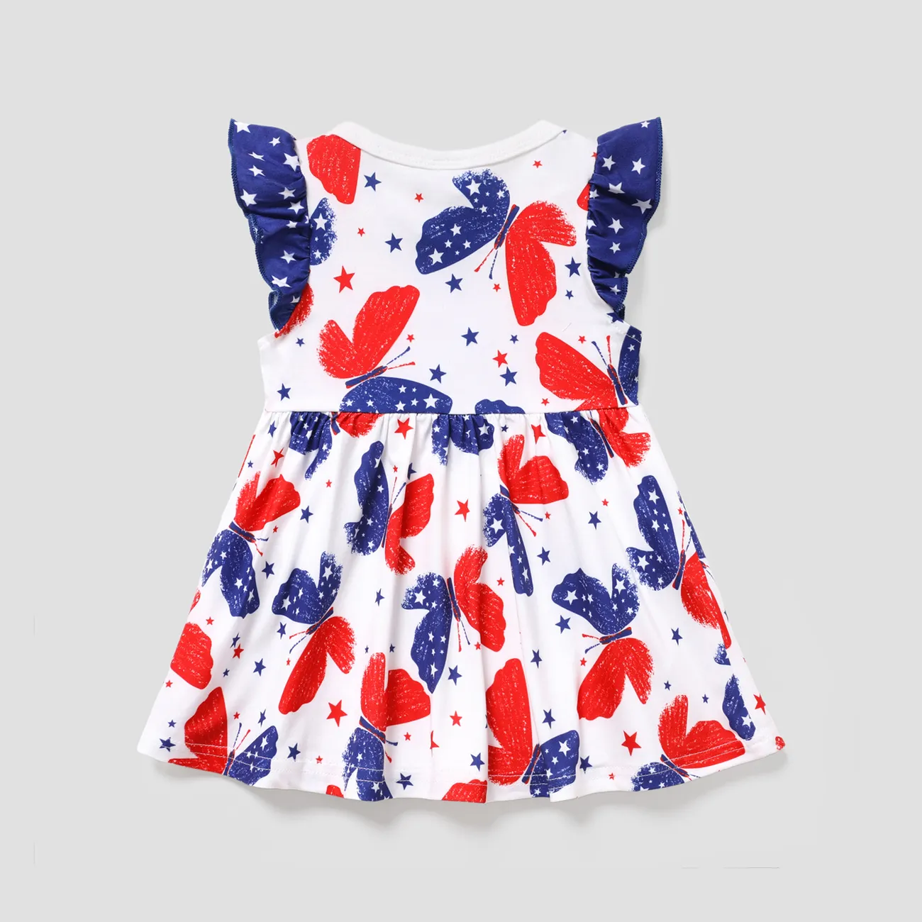 Independence Day Baby Girl Allover Butterfly Print Flutter-sleeve Romper Deep Blue big image 1