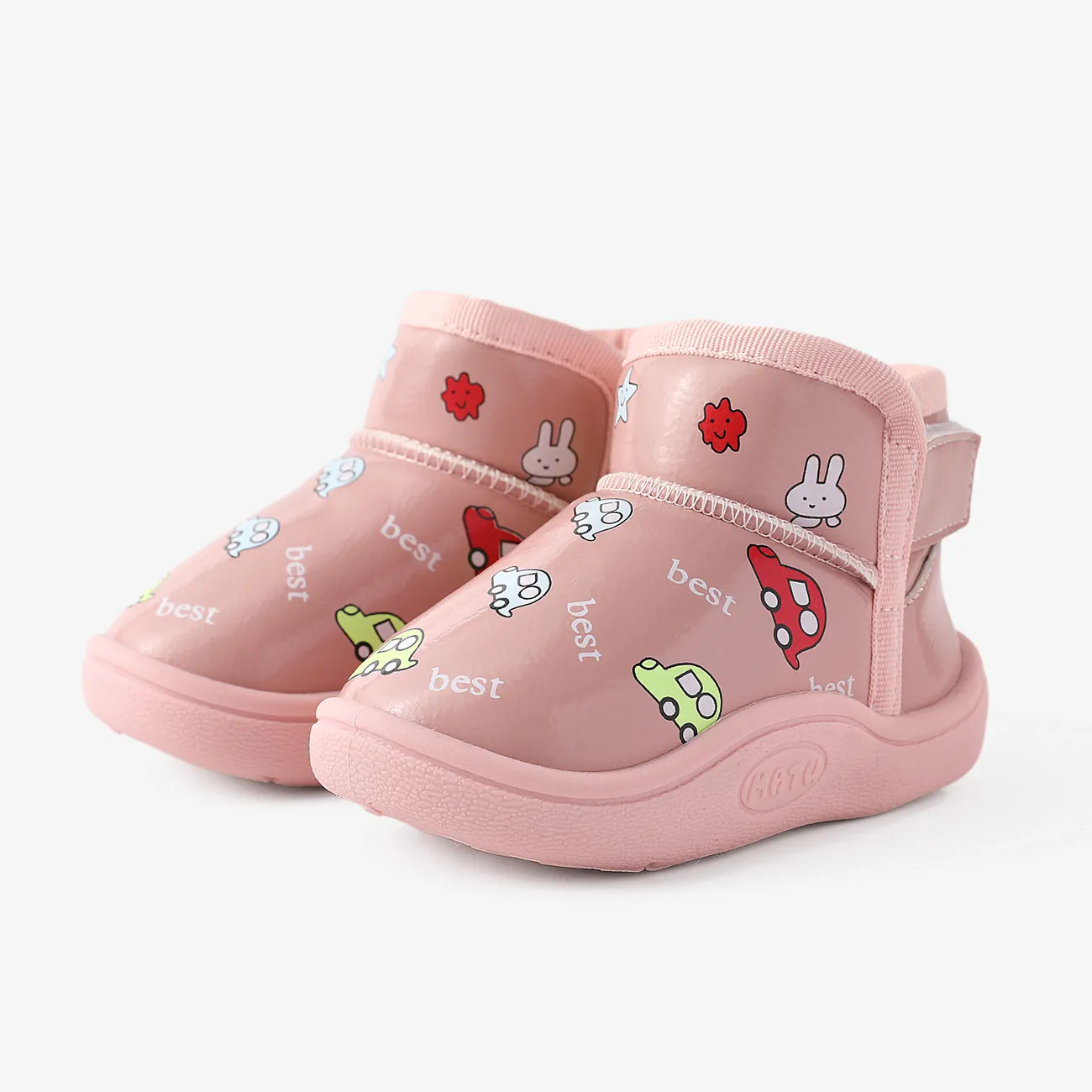 Toddler & Kids Childlike Cartoon Vehicle & Rabbit Print Fleece Snow Boots Dark Pink big image 1