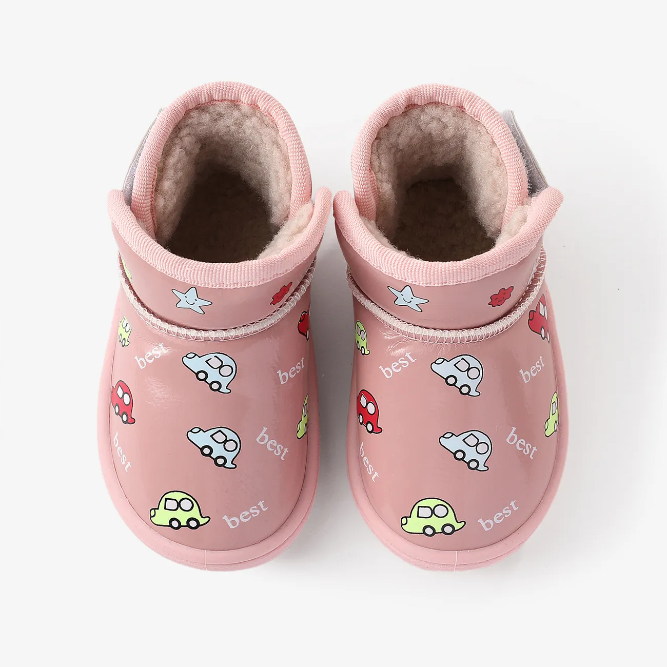 Toddler & Kids Childlike Cartoon Vehicle & Rabbit Print Fleece Snow Boots Dark Pink big image 1