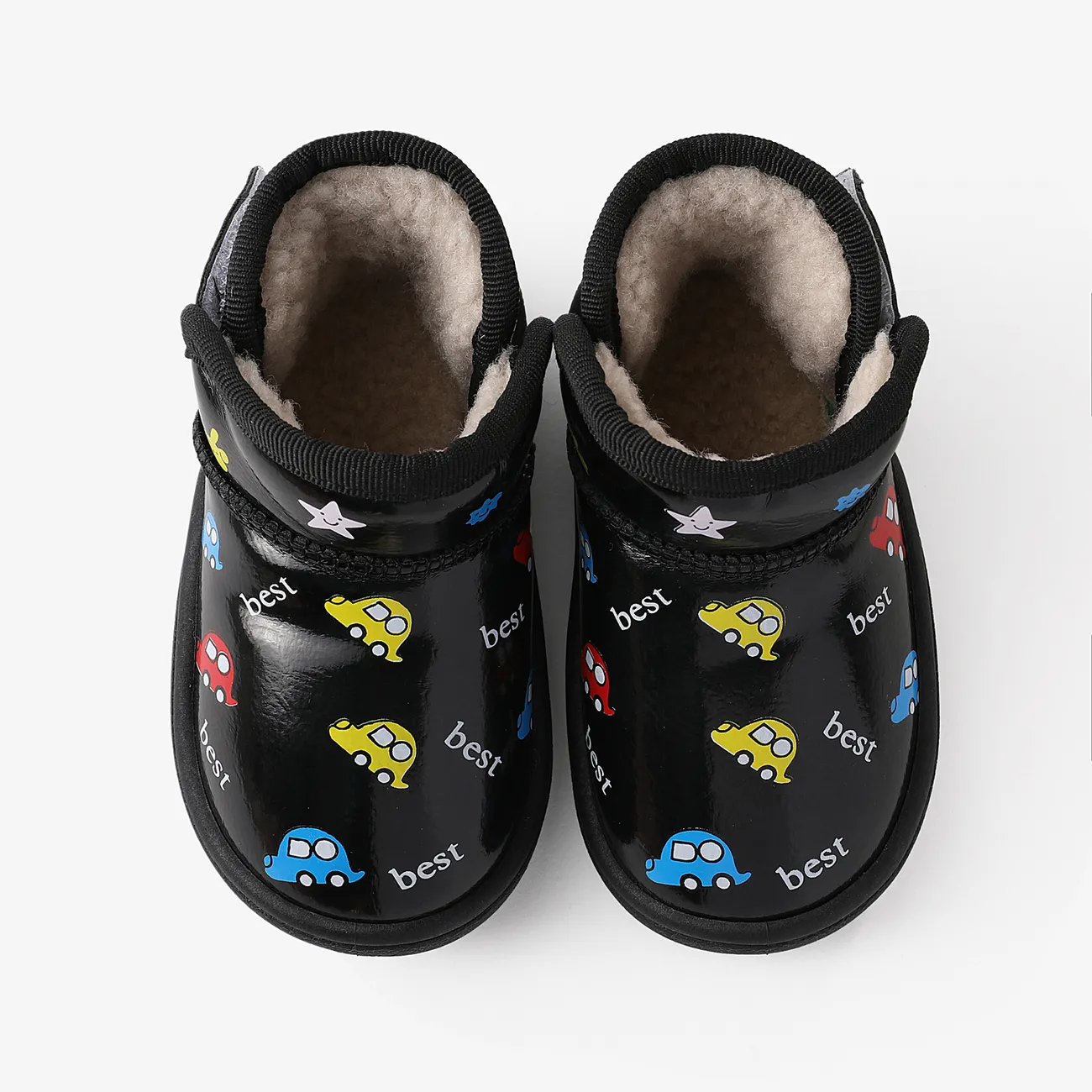 Toddler & Kids Childlike Cartoon Vehicle & Rabbit Print Fleece Snow Boots Black big image 1